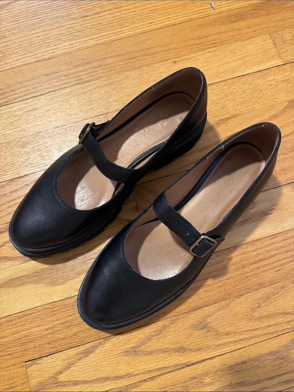 Madewell Black Leather Mary Jane Platform Loafers